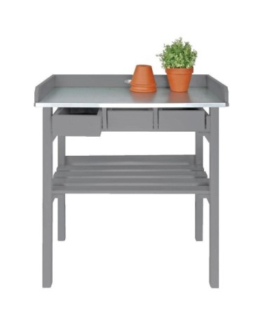 Table de jardinage en pin et zinc gris