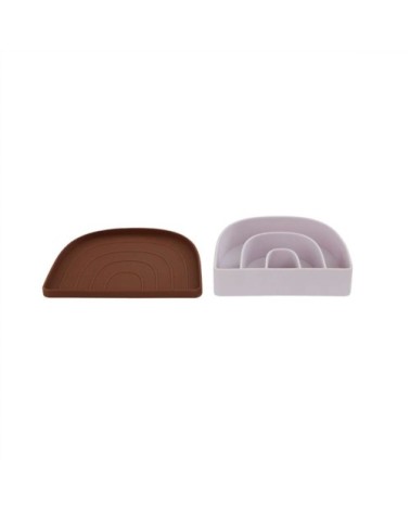 Assiette et bol marron en silicone H1,2x20,5x17cm/H3,3x17,5x14,5cm