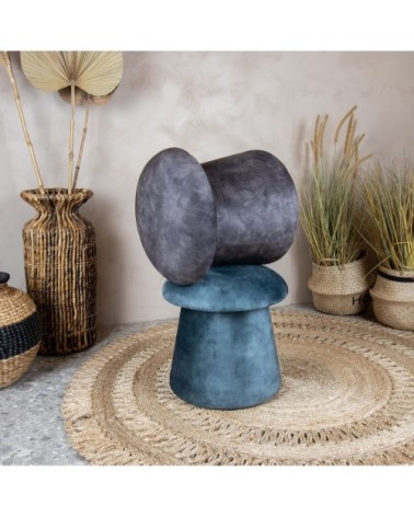 Pouf champignon en velours bleu