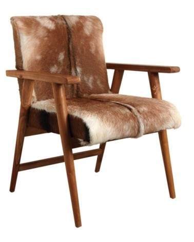 Fauteuil en peau de chèvre marron et teck