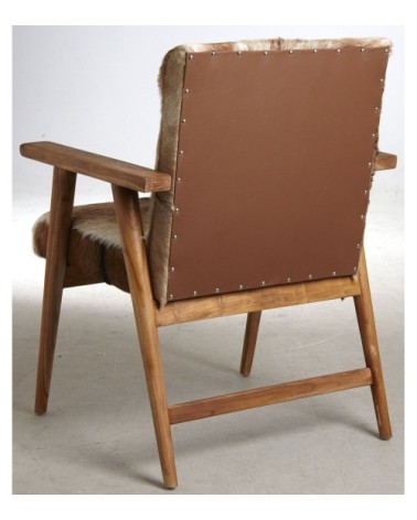 Fauteuil en peau de chèvre marron et teck