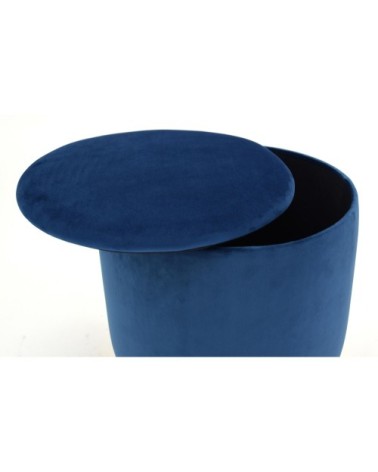 Pouf coffre en velours et métal bleu/or