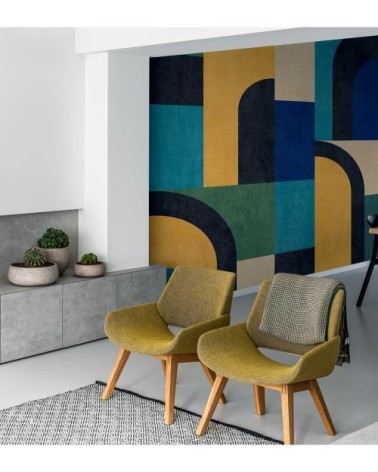 Papier peint graphique Blue Block 159x280cm