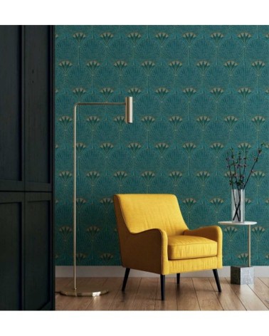 Papier peint art deco bleu paon 53x1000cm