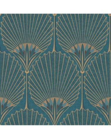 Papier peint art deco bleu paon 53x1000cm