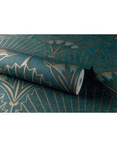 Papier peint art deco bleu paon 53x1000cm