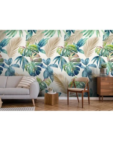 Papier peint palme d'or et feuilles exotiques 159x280cm