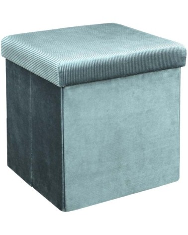 Pouf coffre pliable en velours design L. 38 x H. 38 cm bleu