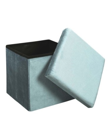 Pouf coffre pliable en velours design L. 38 x H. 38 cm bleu