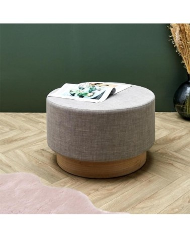 Pouf scandinave en tissu base bois 60 cm gris clair