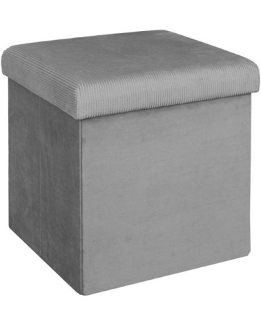 Pouf coffre de rangement velours côtelé gris souris