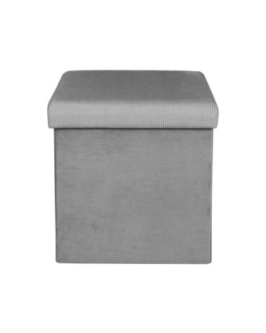 Pouf coffre de rangement velours côtelé gris souris