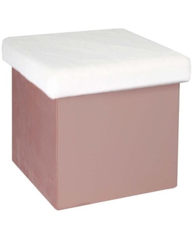 Pouf coffre pliable imitation fourrure léo rose des bois