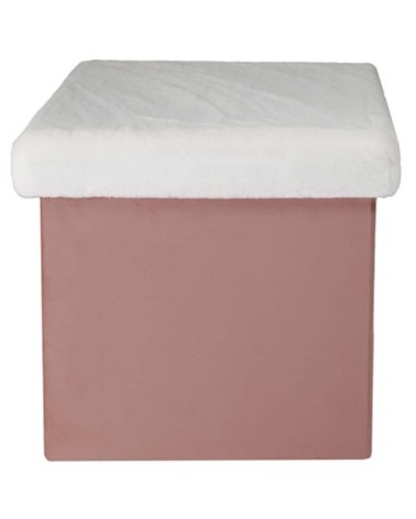 Pouf coffre pliable imitation fourrure léo rose des bois