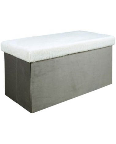 Banc coffre de rangement bicolore imitation fourrure léo gris