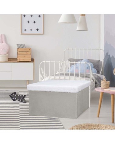 Banc coffre de rangement bicolore imitation fourrure léo gris