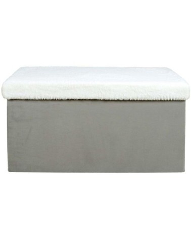 Banc coffre de rangement bicolore imitation fourrure léo gris