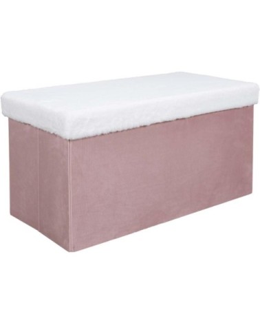 Banc coffre de rangement bicolore imitation fourrure léo rose