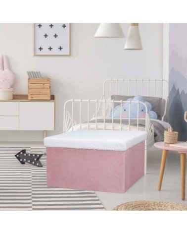 Banc coffre de rangement bicolore imitation fourrure léo rose