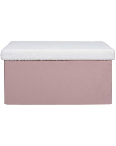 Banc coffre de rangement bicolore imitation fourrure léo rose