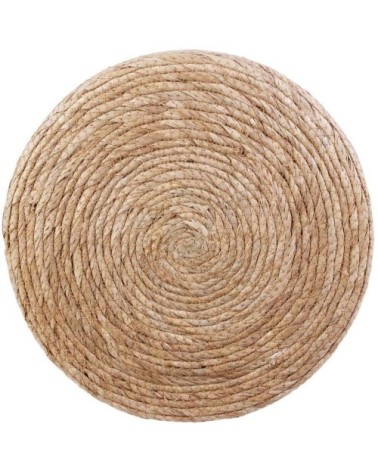 Pouf jonc de mer naturel et bleu