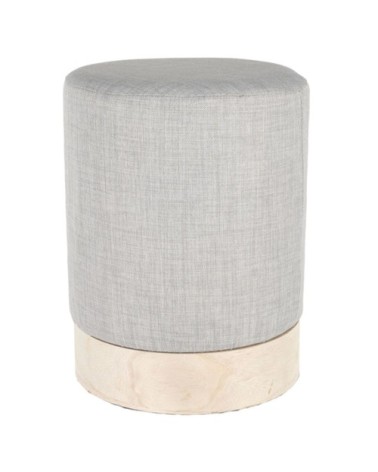 Pouf scandinave en tissu base bois 30 cm gris clair