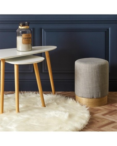 Pouf scandinave en tissu base bois 30 cm gris clair