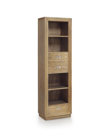 Bibliothèque en bois de mindi beige 4 espaces et 3 tiroirs H190 cm