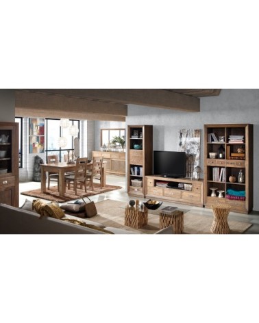 Bibliothèque en bois de mindi beige 4 espaces et 3 tiroirs H190 cm