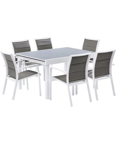 Salon de jardin moderne 6 personnes modulo blanc