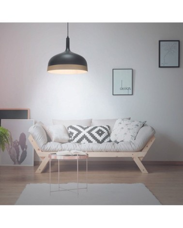 Suspension cloche noir mat cercle doré