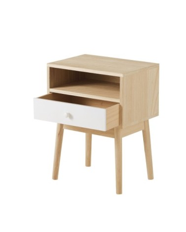 Table de chevet 1 tiroir blanc et beige