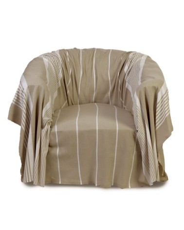 CASABLANCA - Jeté de fauteuil coton écru et rayures blanches 200 x 200