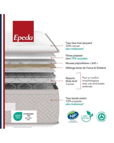 Ensemble epeda l'echappee + sommier escale confort ferme + pieds 180x2