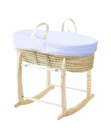 Couffin avec Support Bois - Habillage Azur en Coton Bio