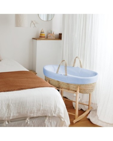 Couffin avec Support Bois - Habillage Azur en Coton Bio