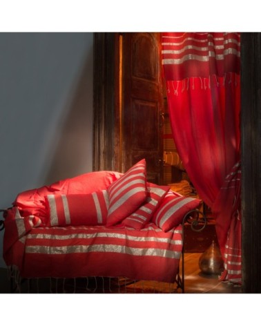 ISTANBUL - Jeté de fauteuil coton rouge lurex rayures argent 200 x 200