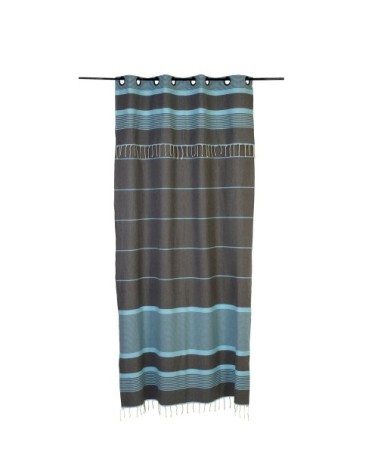 Rideau ajustable coton anthracite turquoise 140 x 210 à 240