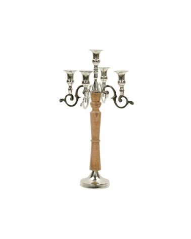 Chandelier 5 branches en bois et aluminium argenté