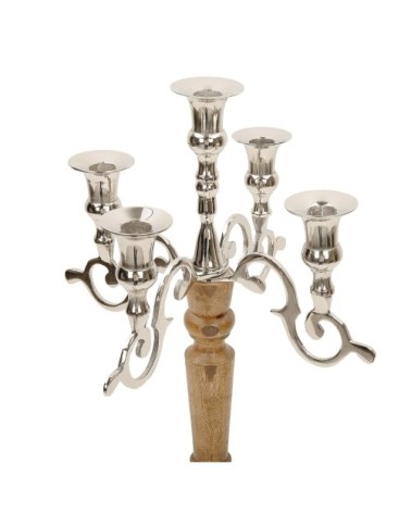 Chandelier 5 branches en bois et aluminium argenté