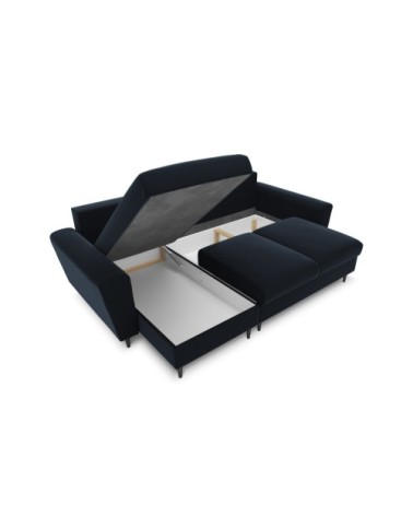 Canapé d'angle reversible, convertible 4 places velours bleu foncé