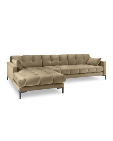 Canapé d'angle gauche 5 places en tissu velours beige