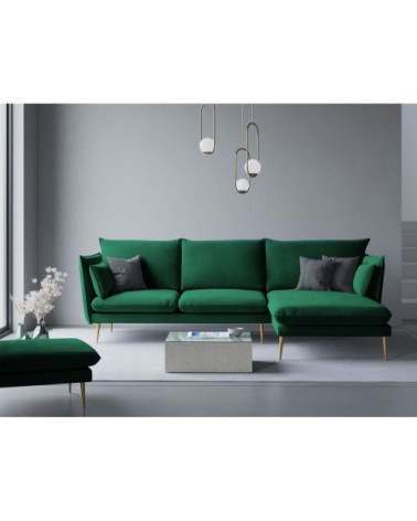 Canapé d'angle 4 places en velours vert bouteille