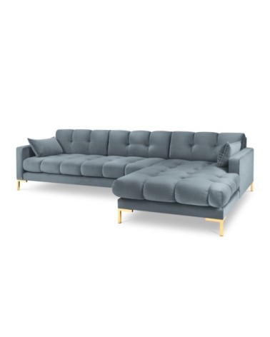 Canapé d'angle droit 5 places en tissu velours bleu clair