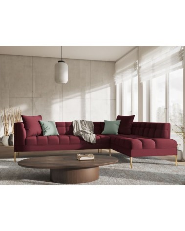 Canapé d'angle tissu structuré rouge foncé 5 places