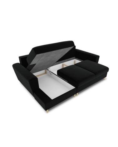 Canapé d'angle gauche convertible 4 places en tissu velours noir