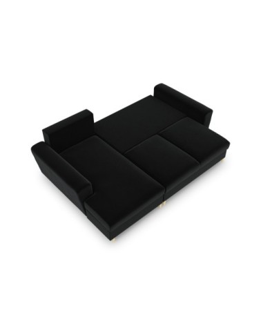 Canapé d'angle gauche convertible 4 places en tissu velours noir