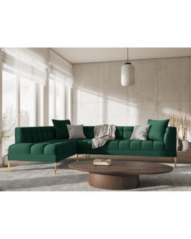 Canapé d'angle tissu structuré vert 5 places