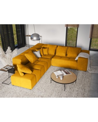 Canapé d'angle 5 places en velours jaune