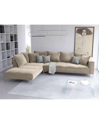 Canapé d'angle 5 places en velours beige
